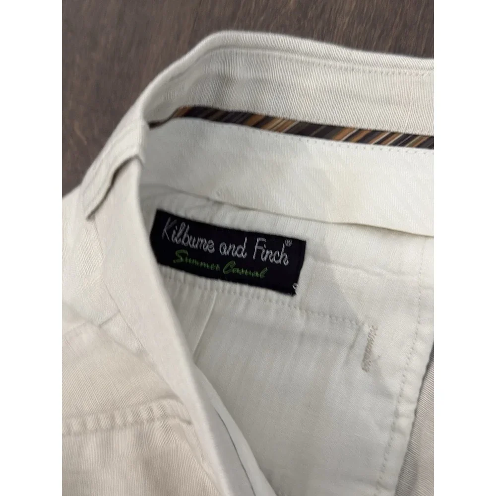 Kilburne & Fitch Summer Comfort Mens Tan Beige Pleated Linen Pants Size 38X26